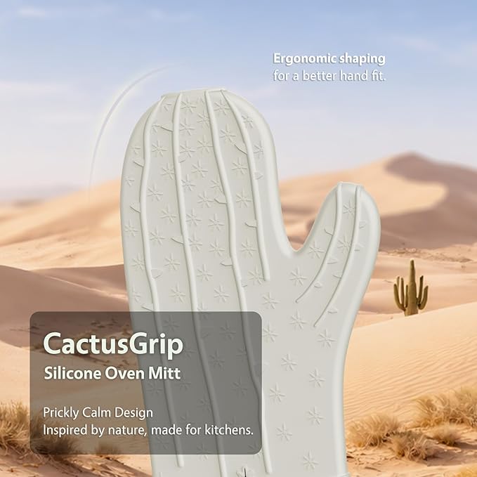 UMIRRO Cactus Silicone Oven Mitt 2-Pack Set, Heat Resistant, Non-Slip Grip for Kitchen Use, Safe for Cooking Baking & Grilling, Cute Kitchen Accessories, 13", Desert Sand
