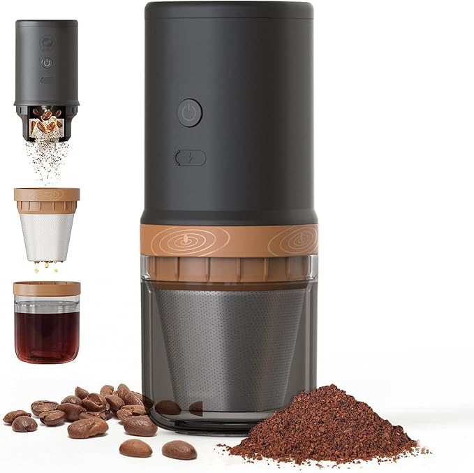 【Electric Coffee Grinder Coffee Maker 】Portable Grinder Stainless Steel Whole Bean for Outdoor Sport Lover French Press Drip Coffee, Reusable Espresso Capsules Turkish Brew