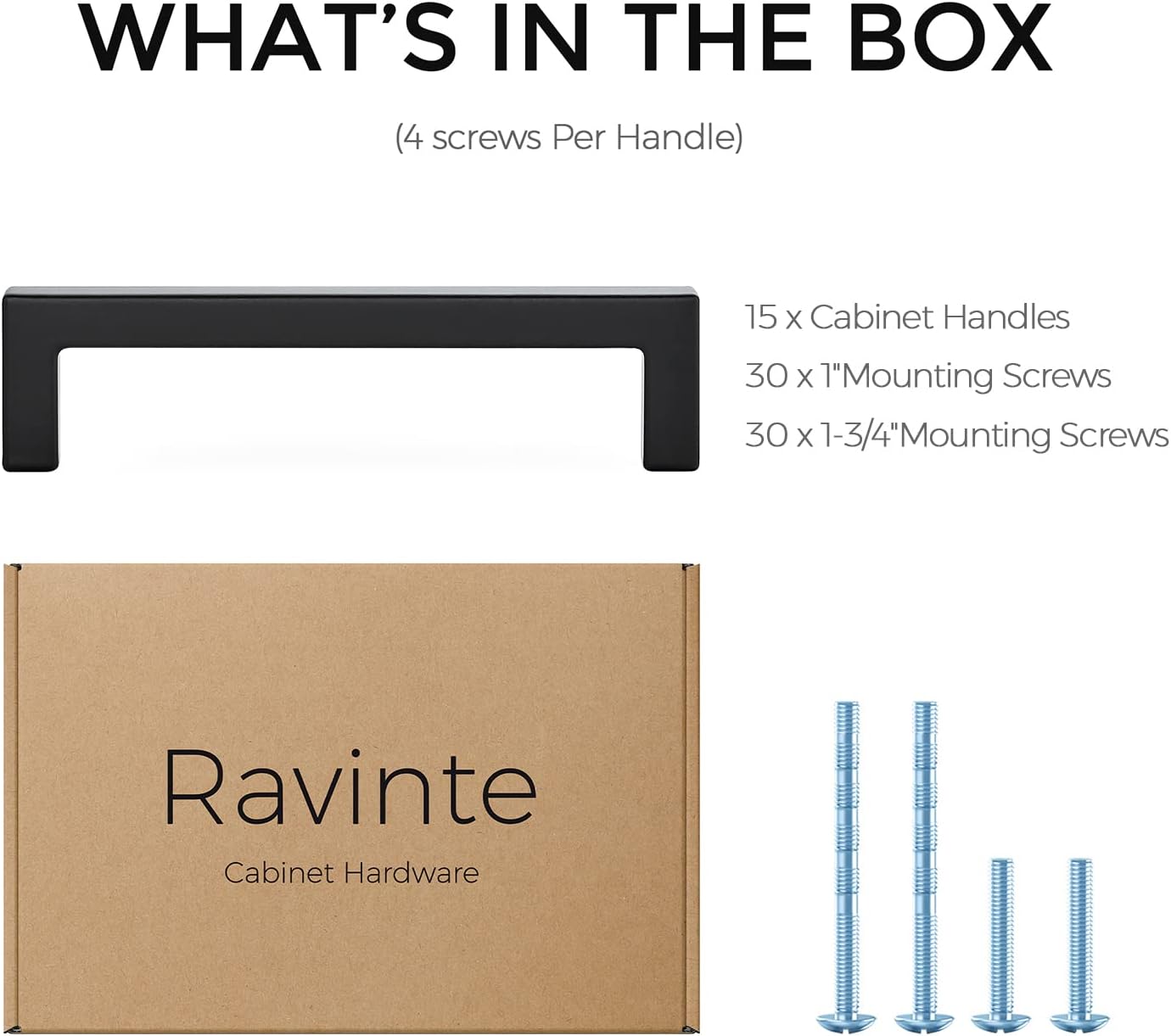 Ravinte 15 Pack Slim Square Bar Drawer Handles and Pulls - Black Kitchen Cabinet Hardware - Matte Black 4 Inch Center to Center Pulls