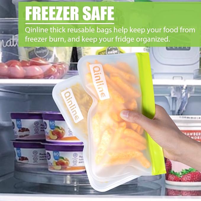 Qinline Reusable Food Storage Bags - 24 Pack Freezer Extra Thick Leakproof Lunch Bag - 8 Gallon 8 Sandwich 8 Snack Bags