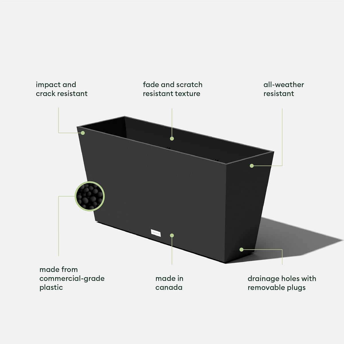 Veradek Pure Series Midori Trough Planter - Large Rectangular Planter for Outdoor Deck/Porch | Durable All-Weather Use with Drainage Holes | Modern Decor for Shrubs, Flowers, Small Plants