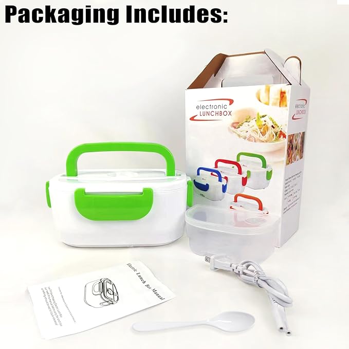 INVODA Electric Lunch Box 110V Food Heating Lunch Hot Box Portable Insulated Bento Box Electric Lunch Container for Office Travel Home (Green)