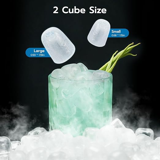 ZAFRO Countertop Ice Maker, 26Lbs/24H, 9 Bullet Cubes in 6 Mins, Self-Cleaning Portable Ice Machine with 2 Ice Sizes (S/L), Quiet Compact Design, Double Handles, for Home, Party, RV, Camping, Black
