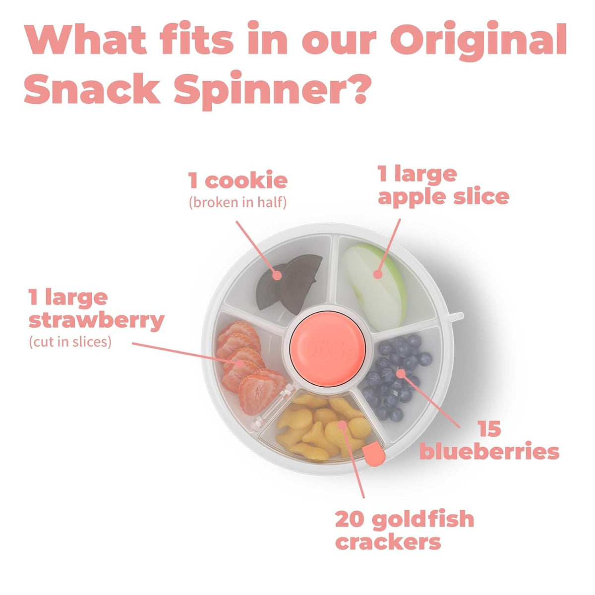 GoBe Kids Original Snack Spinner Bundle with Hand Strap and Sticker Sheet - Reusable Snack Container with 5 Compartment Dispenser and Lid | BPA and PVC Free | Dishwasher Safe | No Spill, Leakproof