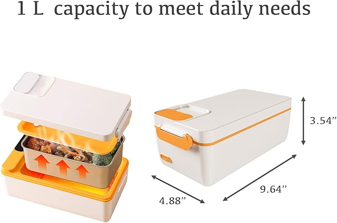BJLIFE Cordless Electric Heated Lunch Box, Rechargeable Battery Powered Food Heater, 1L Portable Self Heating Food Warmer with Stainless Steel Inner Liner & Insulated Bag, for Men Women Work Travel