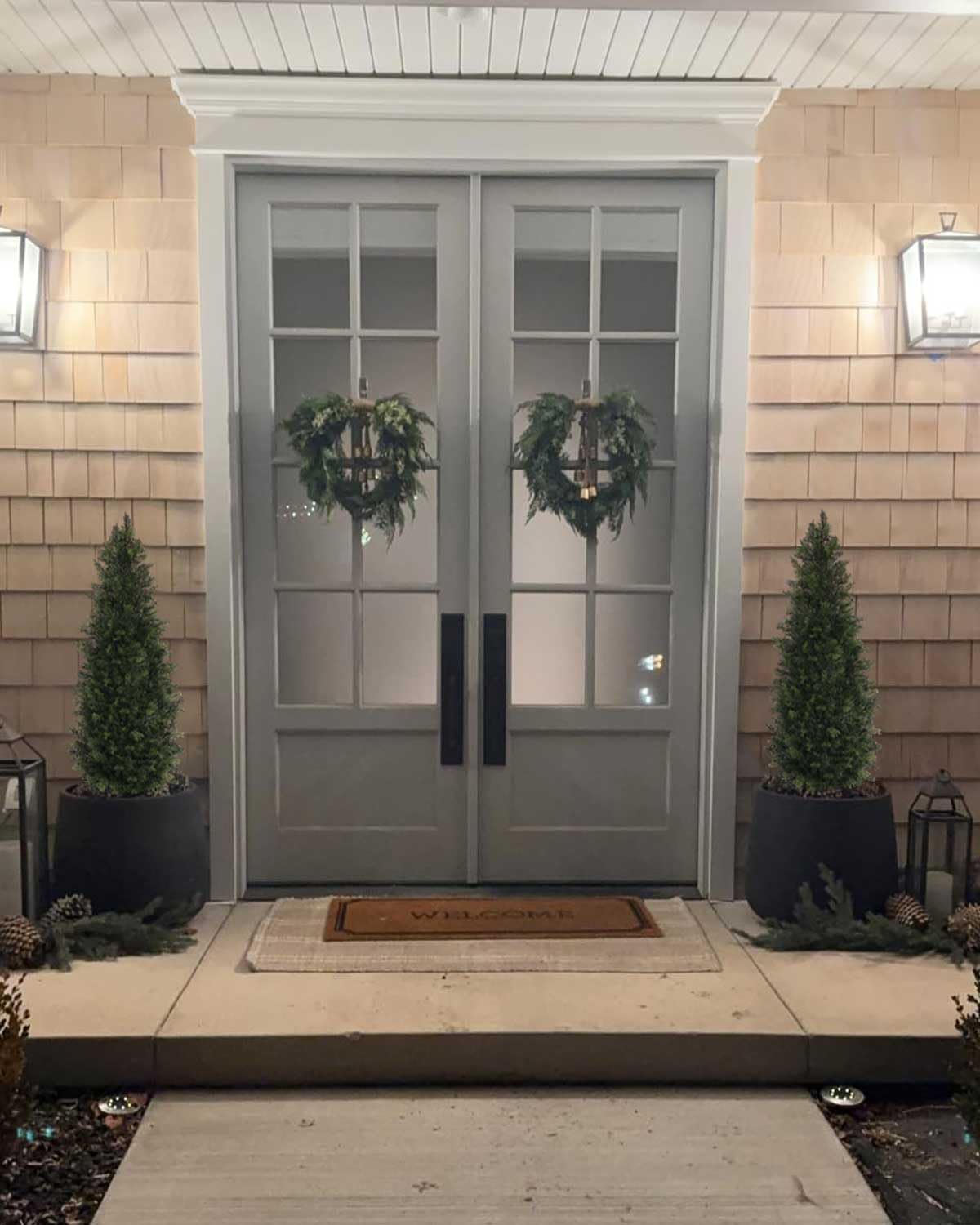 Aveyas 4ft Artificial Cedar Topiary Trees for Outdoor Front Porch Door, 4 Feet Faux Potted Plants Evergreen Fake Pine Cypress Tree for Outside Home Decor (4 ft Tall) - Set of 2 Pack