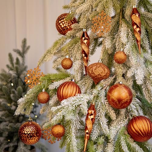50PCS Christmas Tree Ornaments Set with Shatterproof Christmas Balls Icicle Snowflake Hanging Ornaments for Home Office Farmhouse Decorations (50 Count)