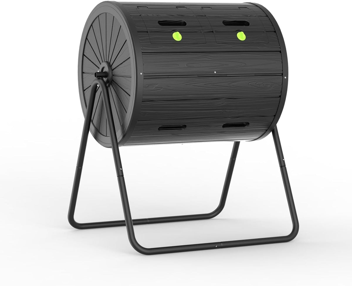Dual Chamber Tumbling Composter 43 Gallon Large Outdoor Tumbling Composter Efficient Batch Composting Easy Turn Design (Black)