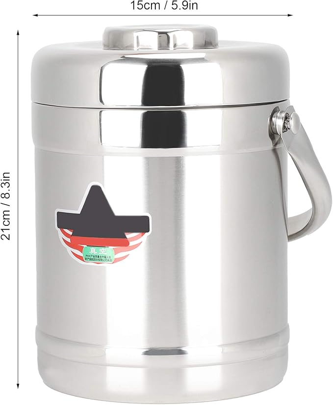 Vacuum-Insulated Food Jar, 1.8L Straight Shape Double-Wall Vacuum Insulated Lunch Box, Stainless Steel Hot Food Container and Lunch Container Bento Box for Food Flask Wide Mouth, Silver