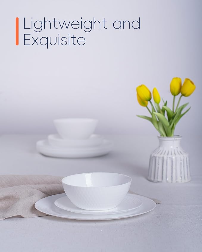 20 OZ Max White Opal Glass Cereal Bowl Set of 6, 6 inch Dishwasher & Microwave Safe Round Geometric Faceted Bowls for Kitchen, Salad, Soup and Rice
