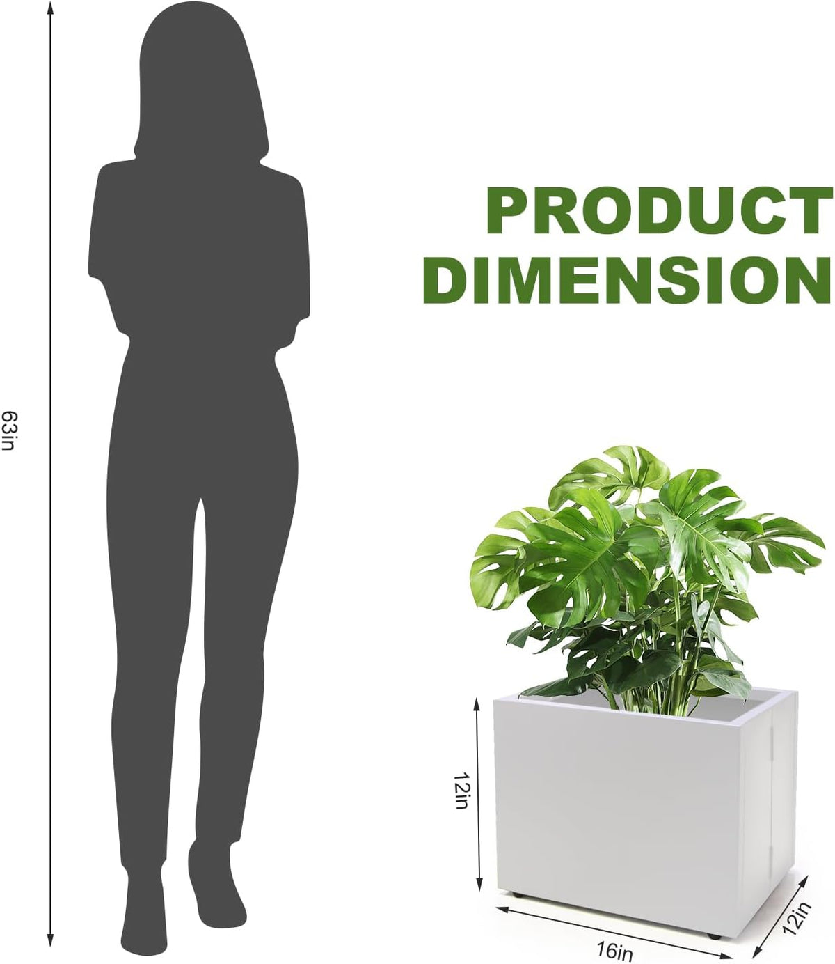 Metal Planter Box Rectangular Block-No Installation Required Galvanized Steel Long Box Planter Modern Outdoor Planters All-Weather Use with Drainage Holes for Patio/Porch,16 ×12×12IN（White）