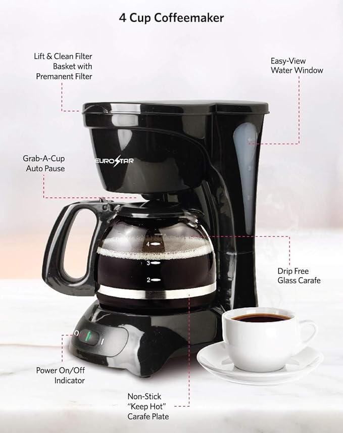EUROSTAR ECM620B 4-Cup Coffeemaker, Black