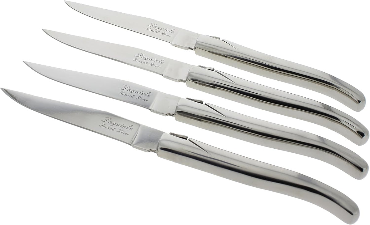 French Home Laguiole Connoisseur 4-Piece Steak Knives – Stainless Steel Dinner Knives with Etched Detailing & Napoleon Bee Emblem Packed in an Elegant Box (9")