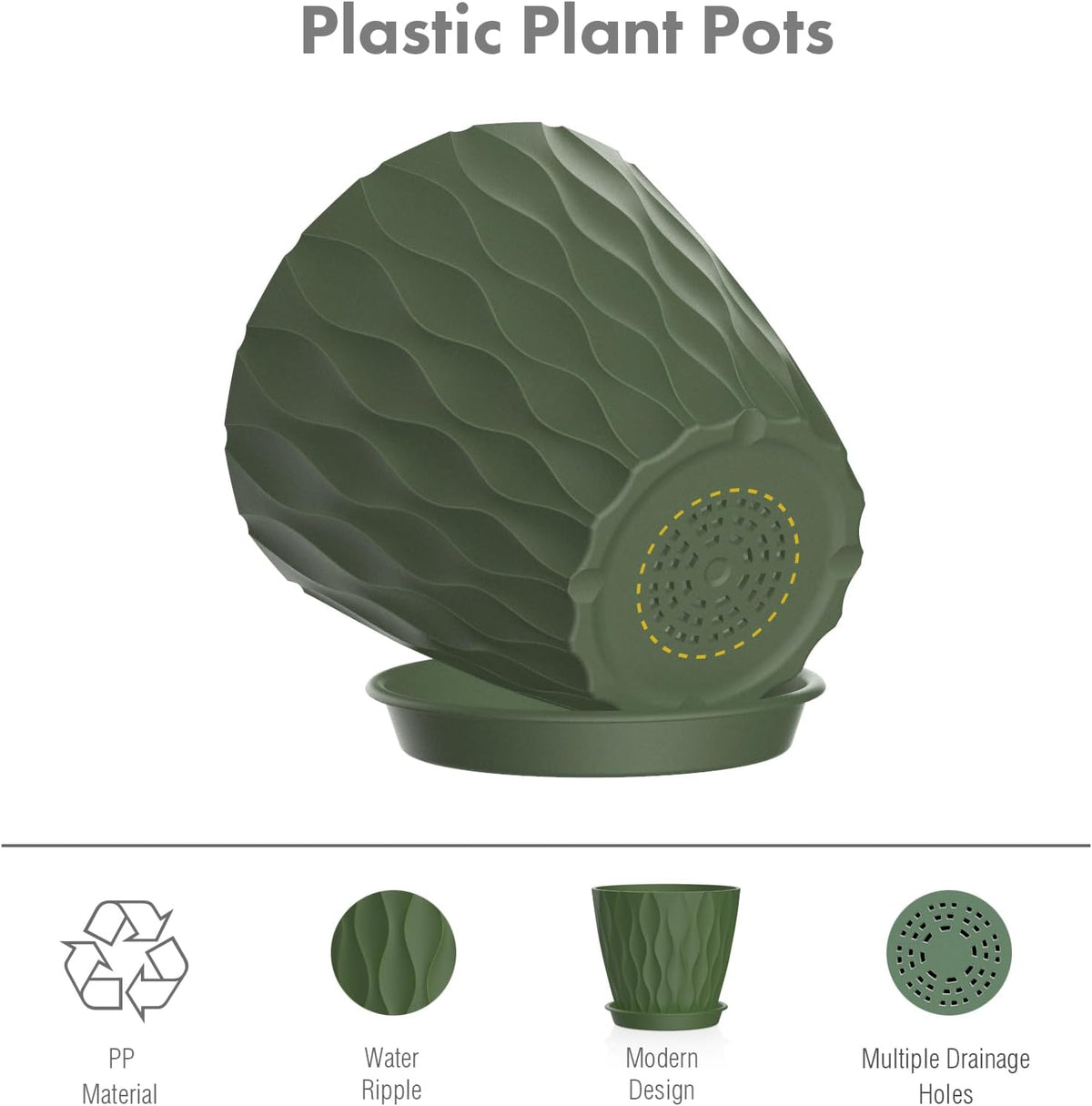 6 inch Plant Pots, 5 Pack Water Ripple Flower Pots for Indoor Outdoor Plants, Plastic Planters with Drainage Holes and Saucers, Nursery Pots for Small Succulent Garden House Plants, Multicolor