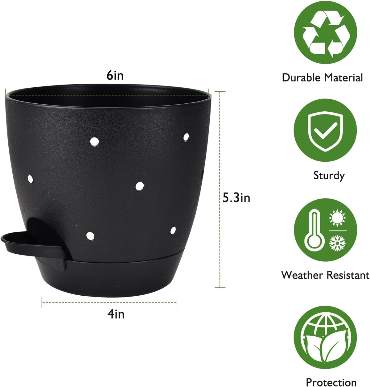 6 Inch Orchid Pots with Holes, 2 Pack Self Watering Planters for Orchids Plastic Orchid Pot Plant Flower Pots for Orchids Indoor Outdoor (Black)