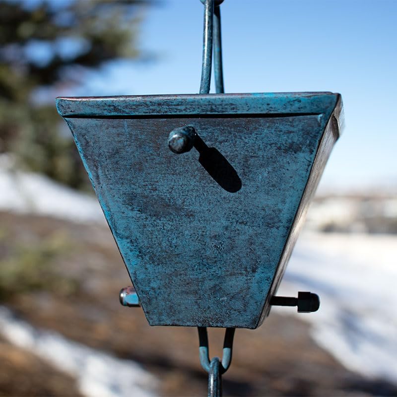 Nutshell Stores Medium Square Cups Rain Chain - Patina - 18 Feet