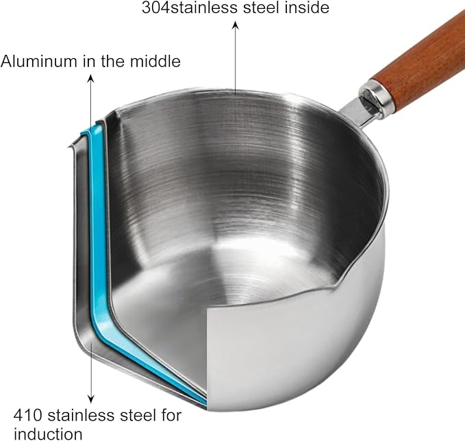 1Pc Stainless Steel Hot Oil Pan Hot Sauce Small Pot Cooking Butter Melting Pot, For Brewing Coffee, Warming Gravy, Melting Butter Or Chocolate, Heating Sauces, Silver(300ml)