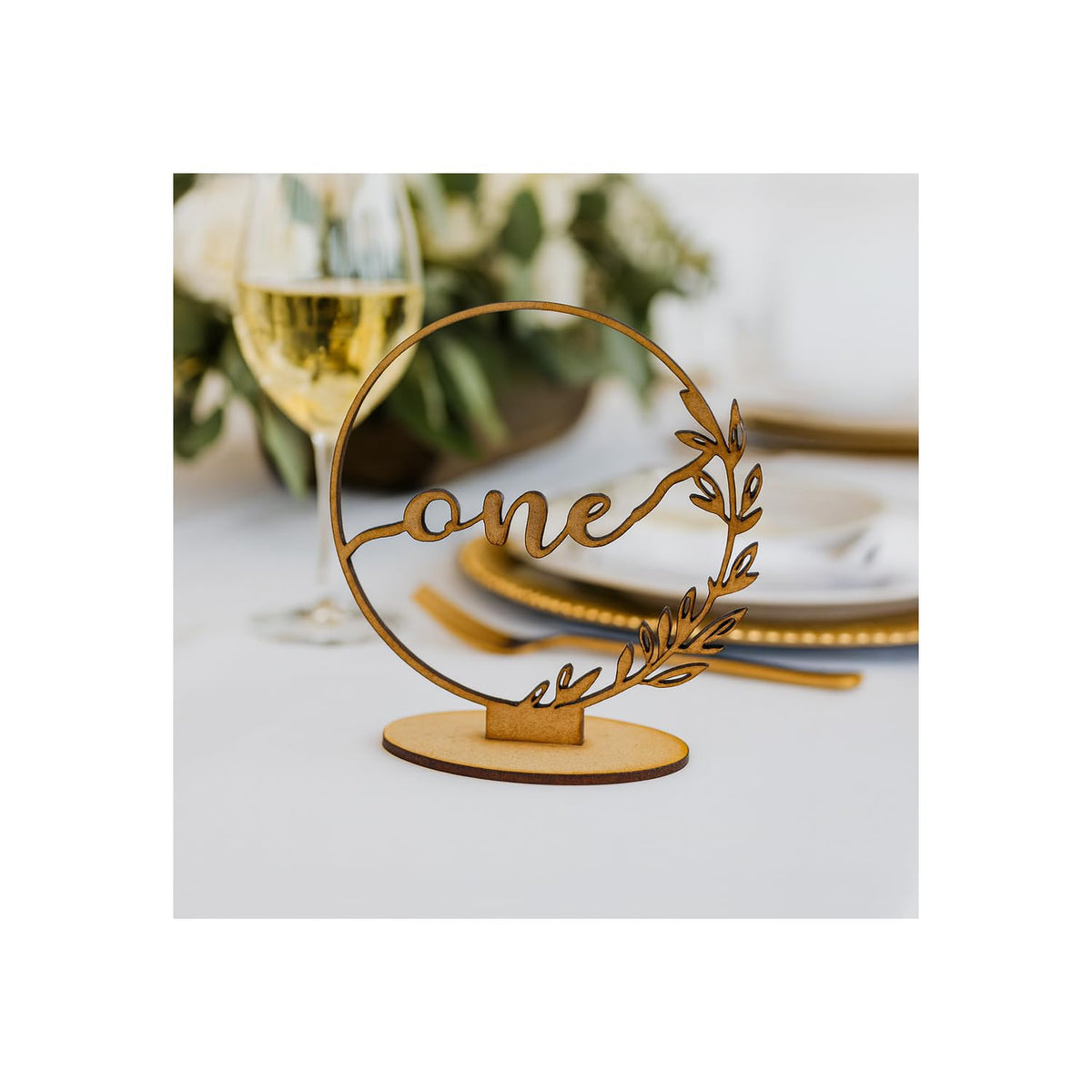 Wedding & Event Table Number Sign – Rustic Floral Circle Numbers, Wooden Seating Decor for Receptions, Parties, Banquets – Gold, Rose Gold, Silver & Black