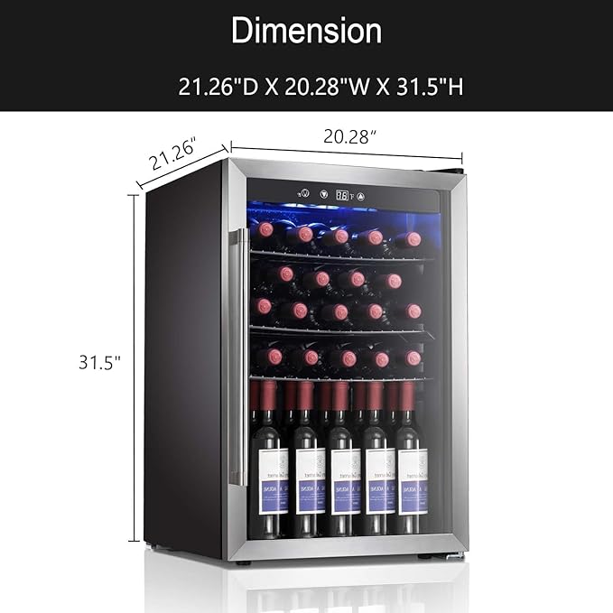 Antarctic Star Wine Cooler/Cabinet Drink Refrigerator Fridge, 36 Bottle Freestanding Wine Chiller with Stainless Steel, Double-Layer Glass Door Touch Screen for Home Office/Bar, 4.4Cu.Ft., Silver