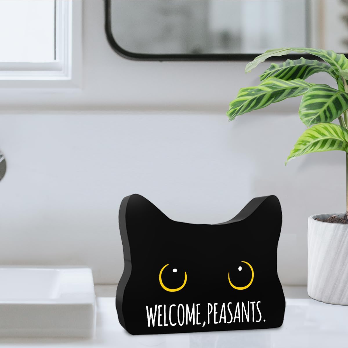 Welcome Peasants Funny Bathroom Acrylic Decor Sign Black Cat Decor Cat Decor for Home Bathroom Cat Lover Gifts For Women Men
