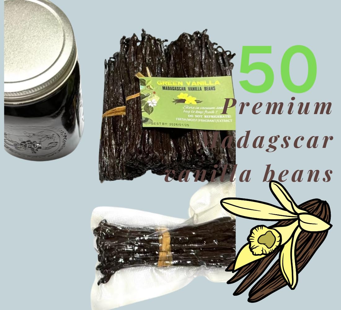 50 Organic Madagascar Vanilla Beans - Grade A 5"-7" Gourmet Bourbon for Natural Homemade Pure Extract and Baking & Cooking