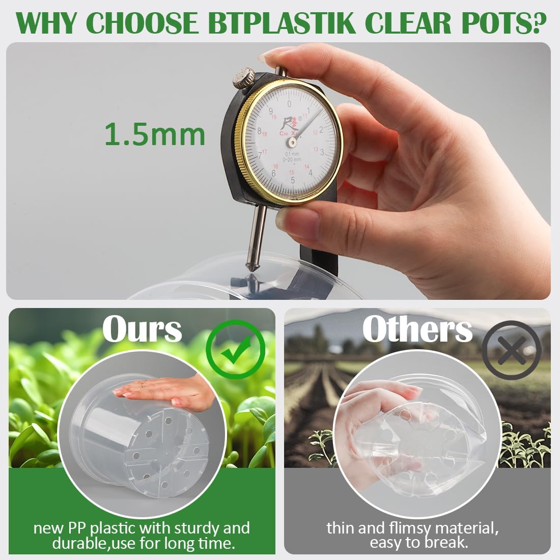 7 Pack 8 Inch Clear Nursery Pots with Saucer, Transparent Plastic Plant Pot with Drainage Holes, Sturdy Plant Starter Pots, Planter Pot for Planting Succulent Flower Herb Vegetable, Gardening Gifts