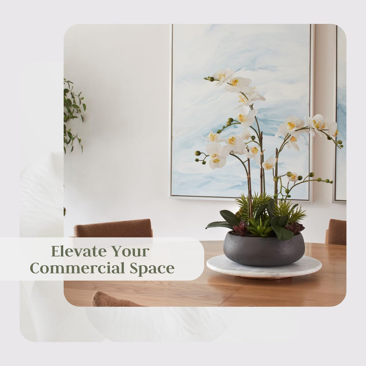 Faux Orchid Plant w/Succulents, Premium Artificial Indoor Flower Display Stands 24” w/Beautiful Sculptural Blooms and Succulents That Lasts Forever, Grey Planter Pot Included