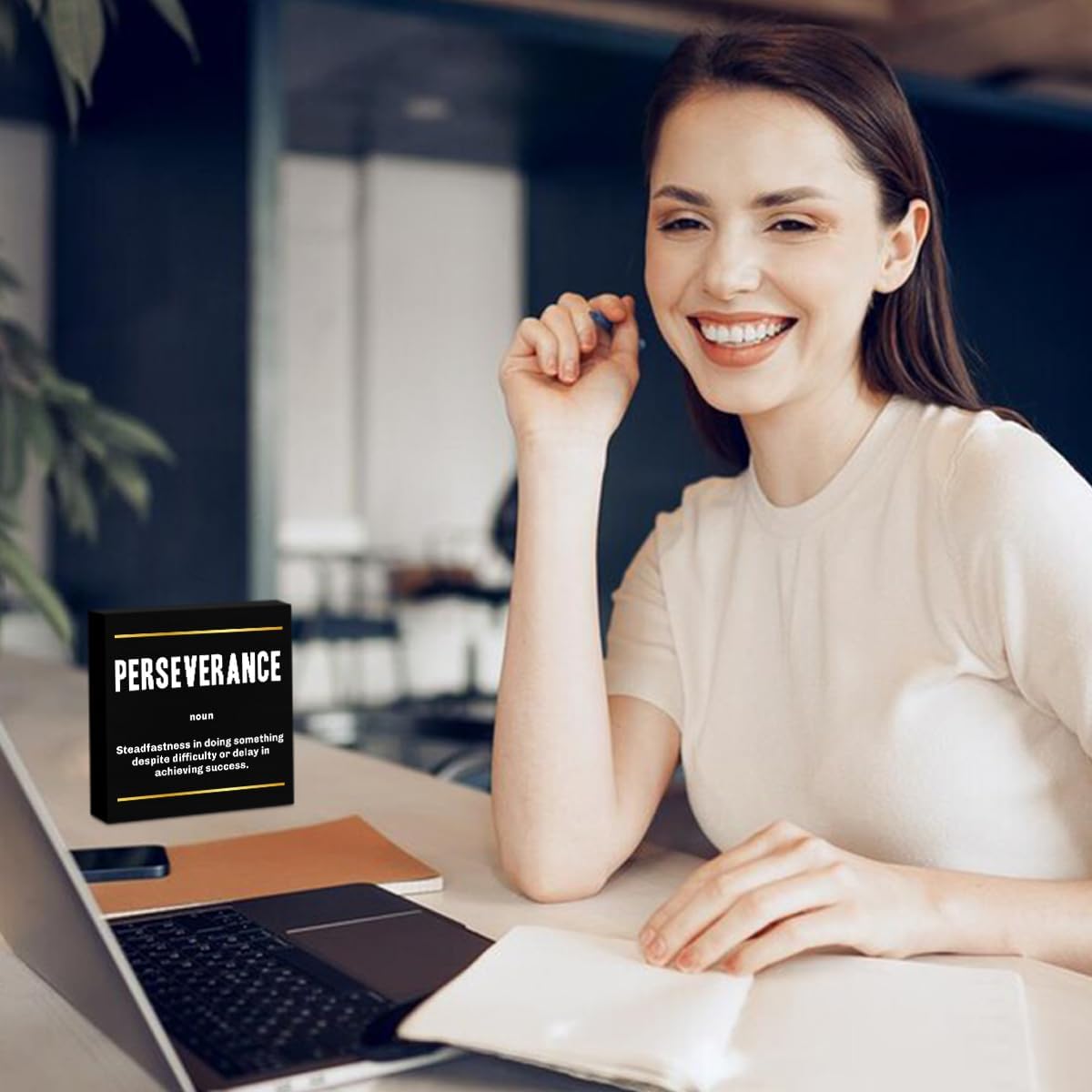 Perseverance Noun Entrepreneur Black Wooden Box Sign, Inspirational Office Decor Decorative Table Shelf Desk Decor, Rustic Workplace Farmhouse Home Counter Office Decorations Desk Accessories