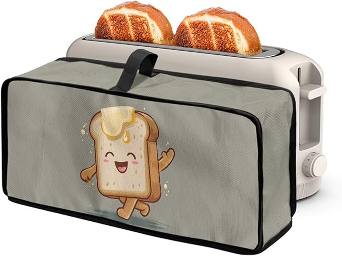 Slim 2 Slice Toaster Cover Funny Toaster Bread Print Water-Resistant Dust Covers with Handle Keep Kitchen Small Appliances Clean