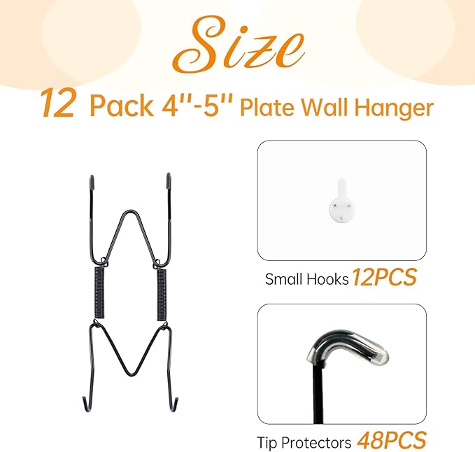 Bilillo 12 Pack Plate Hangers for the Wall, Suitable for 4-5 Inch Decorative Plate, Invisible Heavy Duty Wire Plate Holder with Wall Hooks, Plate Hangers for Displaying Plates, Platter, Dish