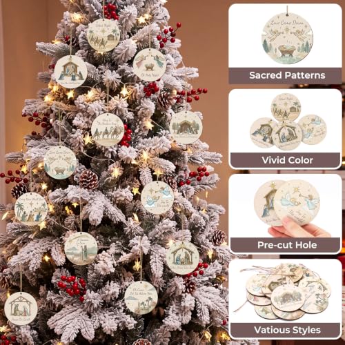 60 Pcs Christmas Ornaments Nativity Scene Wooden (60 Count)
