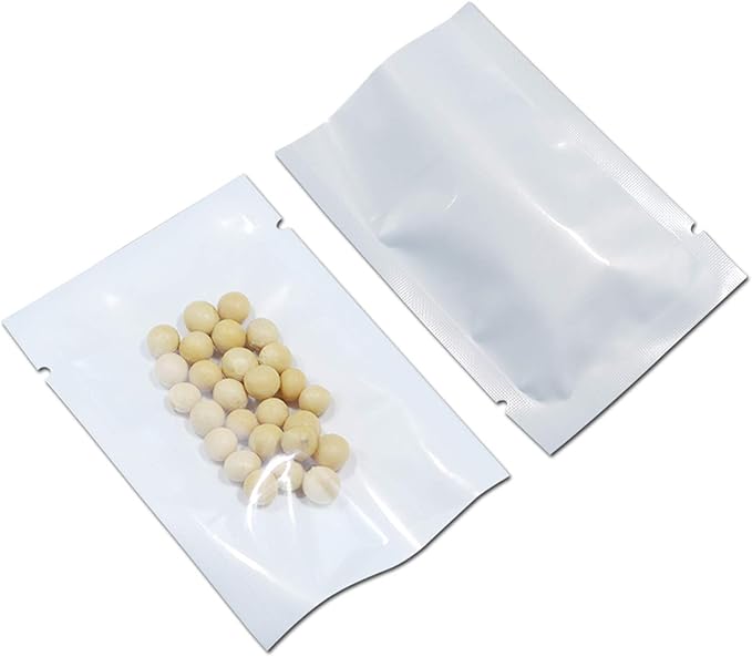 PABCK 300 Pcs 2.4x3.5 inch (Usable Size 2x3.1 inch) White Front Clear Open Top 2.8mil Plastic Heat Seal Bags Vacuum Sealable Pouch Bag for Food Storage Packets Mini Packaging with Tear Notches