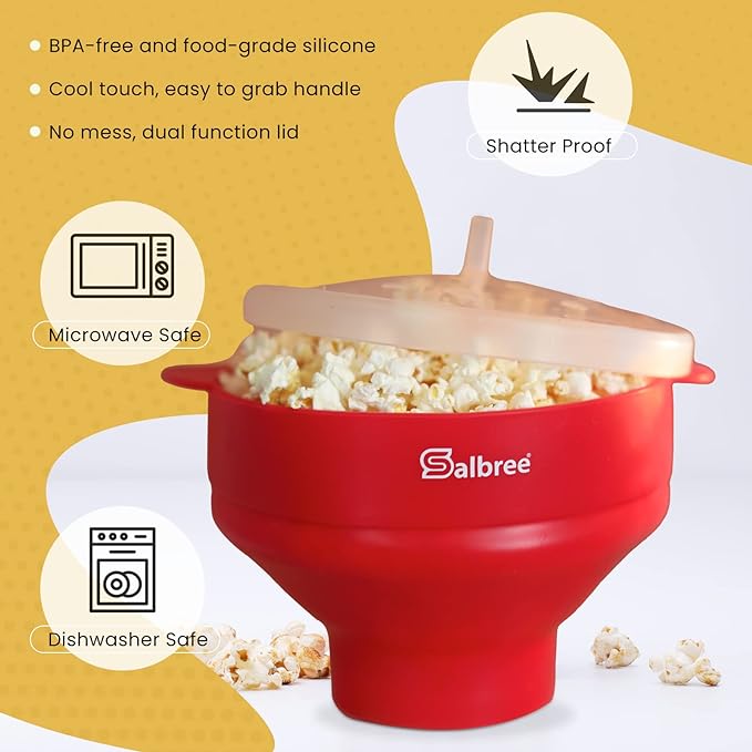The Original Salbree Collapsible Silicone Microwave Popcorn Popper Maker Machine, Microwavable Bowl Holds 16 Cups, Uses Hot Air and Oil Always Optional - The Most Colors Available (Hunter Green)