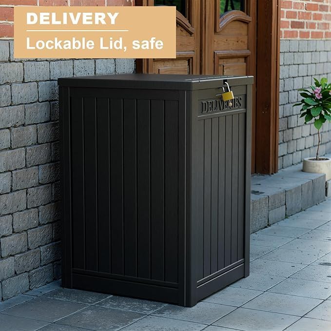 DRATO 48 Gallon Package Delivery Box, Large Lockable Storage Box, Double-Wall Resin Outdoor Package Delivery and Waterproof Deck Box for Porch, Patios
