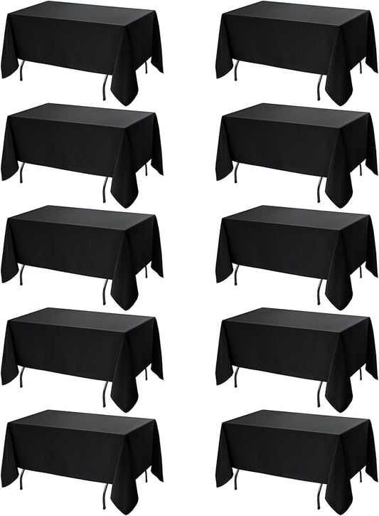 10-Pack Black Tablecloths for Rectangle Tables, 70 x 108 Inches, Stain-Resistant Polyester Fabric for 6 Foot Tables - Washable Table Covers for Weddings, Banquets, Birthday Parties, Events