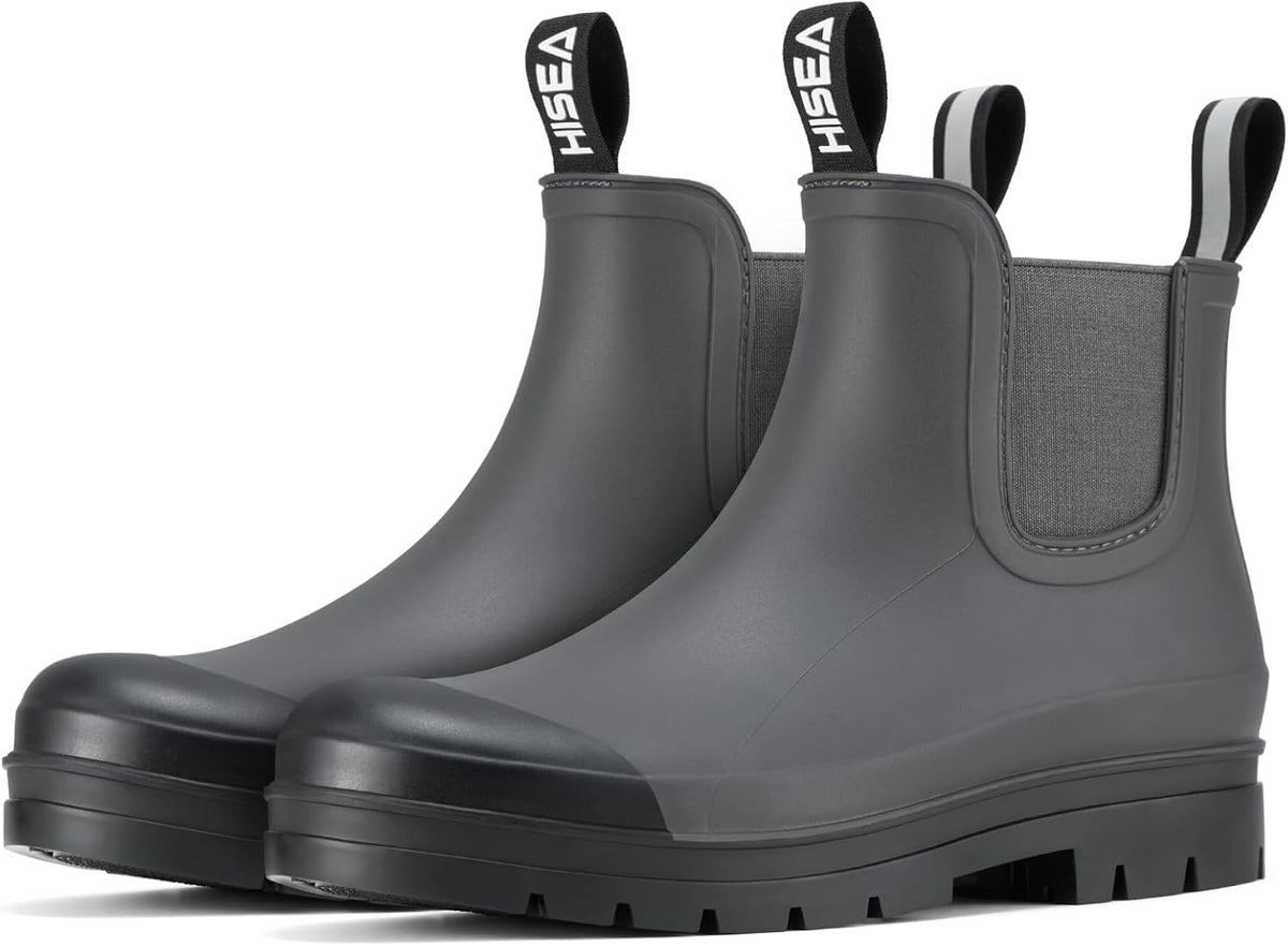 HISEA Women's Short Rain Boots Waterproof Garden Shoes Rubber Chelsea Boots Anti-Slipping Rainboots for Ladies with Comfort Insole Lightweight Stylish Ankle Rain Shoes Outdoor Work Booties