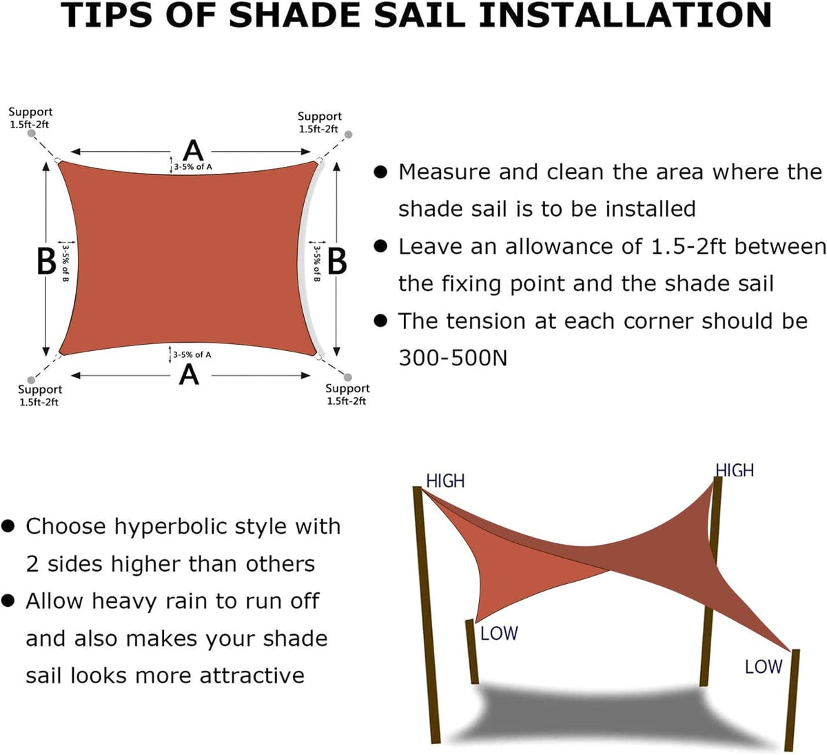 KANAGAWA 14'X16' Rust Red Custom Size Sun Shade Sail Rectangle UV Block Canopy Cover for Patio Backyard Lawn Garden Outdoor (Customized Available)