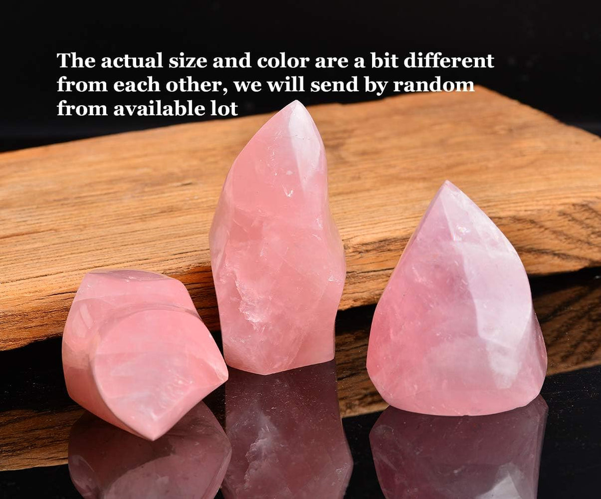 AMOYSTONE Large Rose Quartz Flame Shaped Stone Real Rose Quartz Healing Crystal Tower Spiritual Home Decor for Witchy Room 1.5-2.2LB