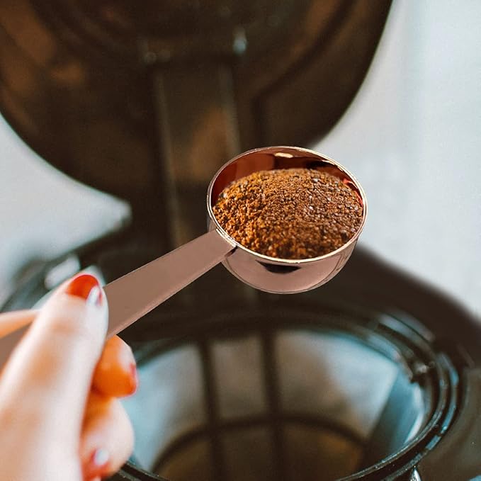 2-in-1 Coffee Scoops, 304 Stainless Steel Tablespoon Measure Spoon, with Pressed Bottom for Coffee Bean Press Coffee Grinding Pressing（Rose Gold15 ml）