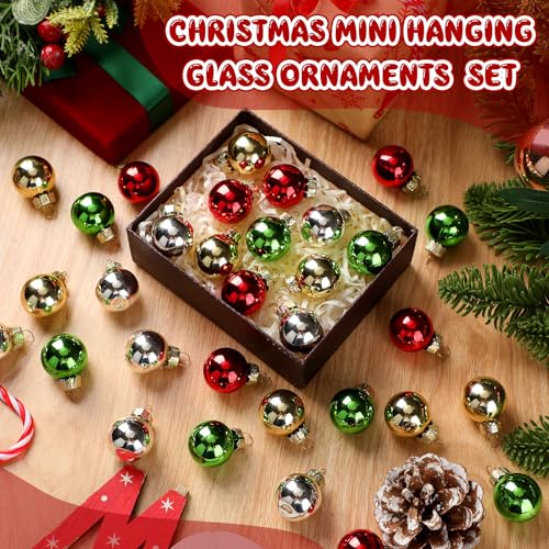32 Pcs 1'' Mini Glass Christmas Ornament (32 Count)