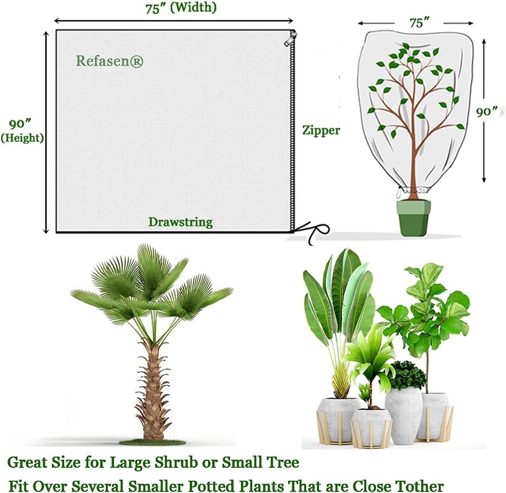 Plant Covers Freeze Protection,90”H X75”W 2.2oz Frost Blankets for Outdoor Plants Frost Cloth with Zipper Drawstring-Protect Trees Shrubs from Cold Frost Wind Pest
