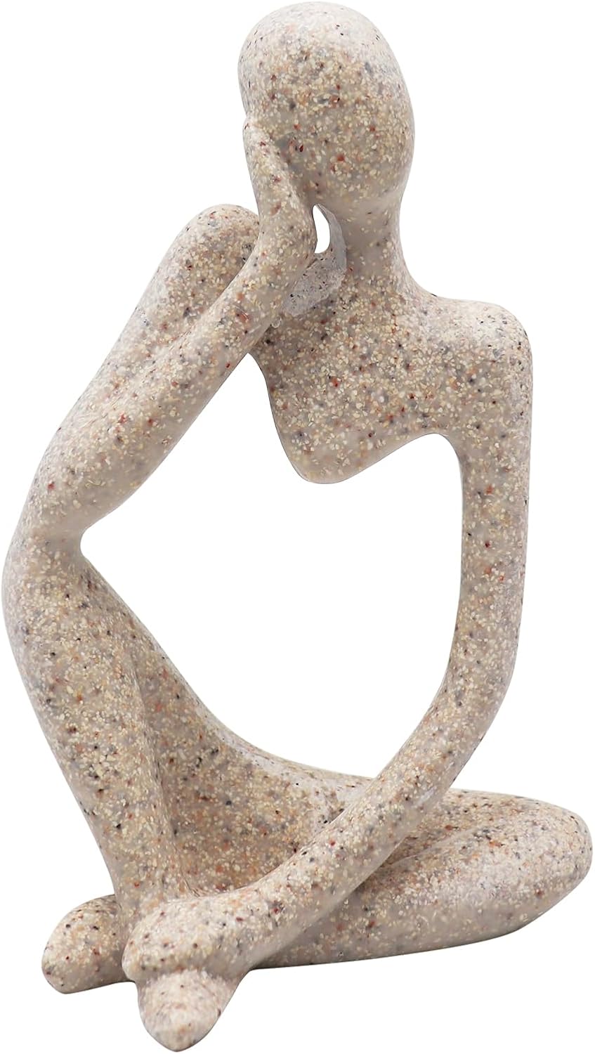 Abstract Style Thinker Sculptures, Sandstone Resin Thinker Statue Ornaments, Housewarming Gifts, Living Room Dining Desk Decorations(Right, Large)