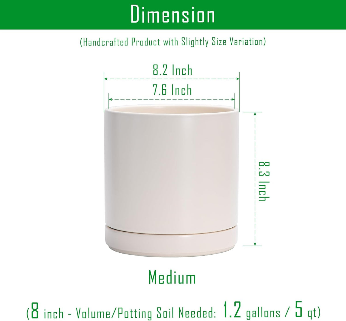 D'vine Dev Set of 2 Plants Pots, 8.2 Inch Ceramic Planter Pot for Plants with Drainage Hole and Saucer, Oatmeal, 94-V-D-8