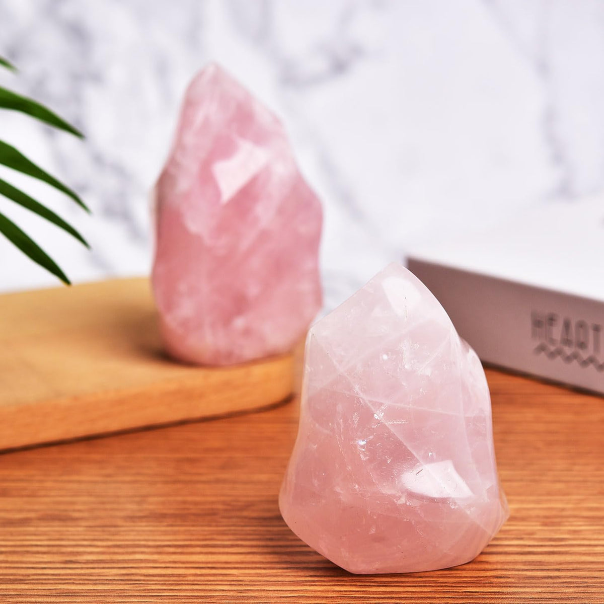 AMOYSTONE Rose Quartz Crystal Stones Energy Flame Tower Healing Crystal and Stone for Meditation Home Decoration 1.0LB