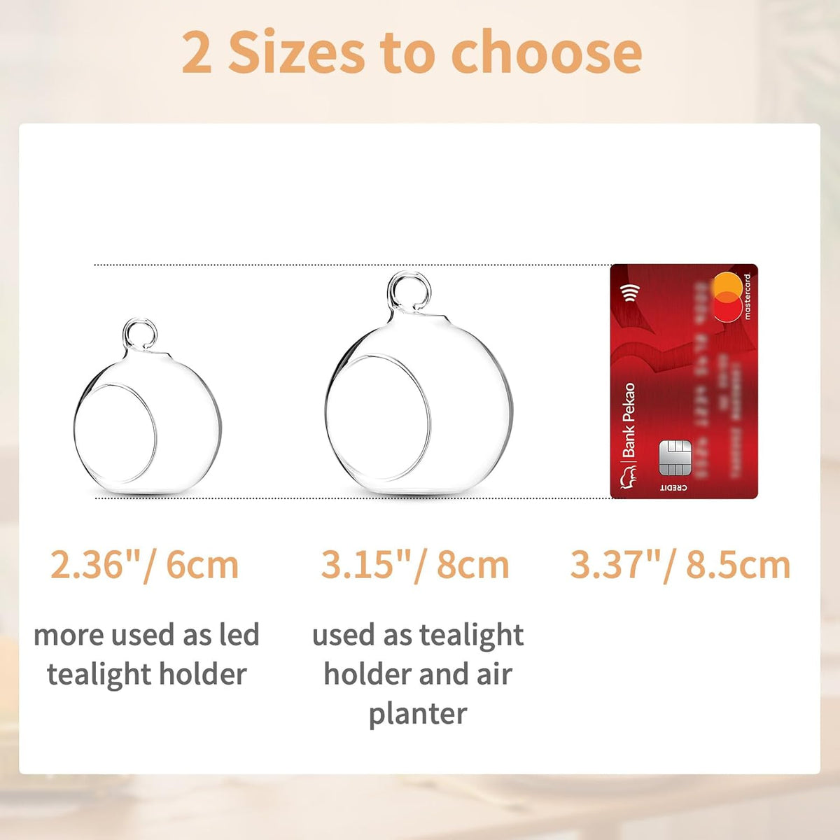 12 Pcs 3.15"/ 8cm Hanging Glass Tealight Holder Globe Plant Terrariums Glass Orbs Air Plants Tea Light Candle Holders Home Decor Indoor Outdoor Garden DIY Gifts (9 Pcs + 3 Pcs)