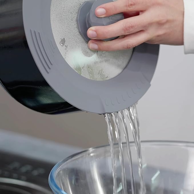 Tempered Strainer Lid for Stockpot, Pasta, Soup Pots with Heat Resistant Silicone Rim - Universal Pan Lids with Pour Spout - Microwave Safe - Fit 6.5-9.5 inch - Light Grey