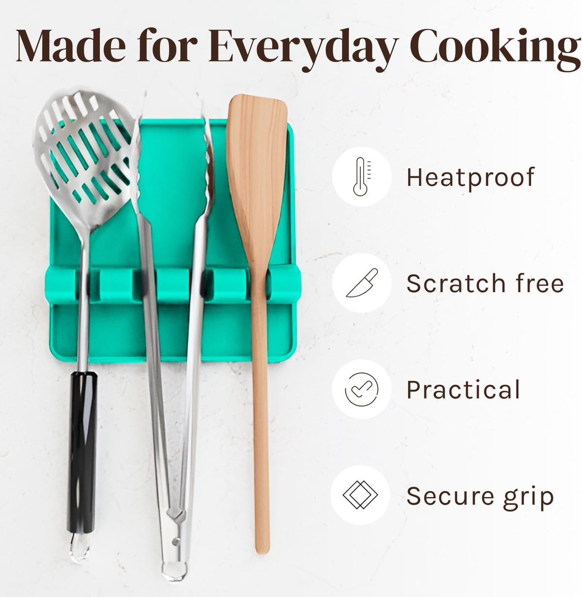 Aqua Green Silicone Spoon Rest for Stove Top with Drip Pad (Two Pack) - Heat-Resistant, BPA-Free Utensil Rest & Spoon Holder for Kitchen Counter - Grill Utensil Holder for Spatulas, Tongs, Ladles