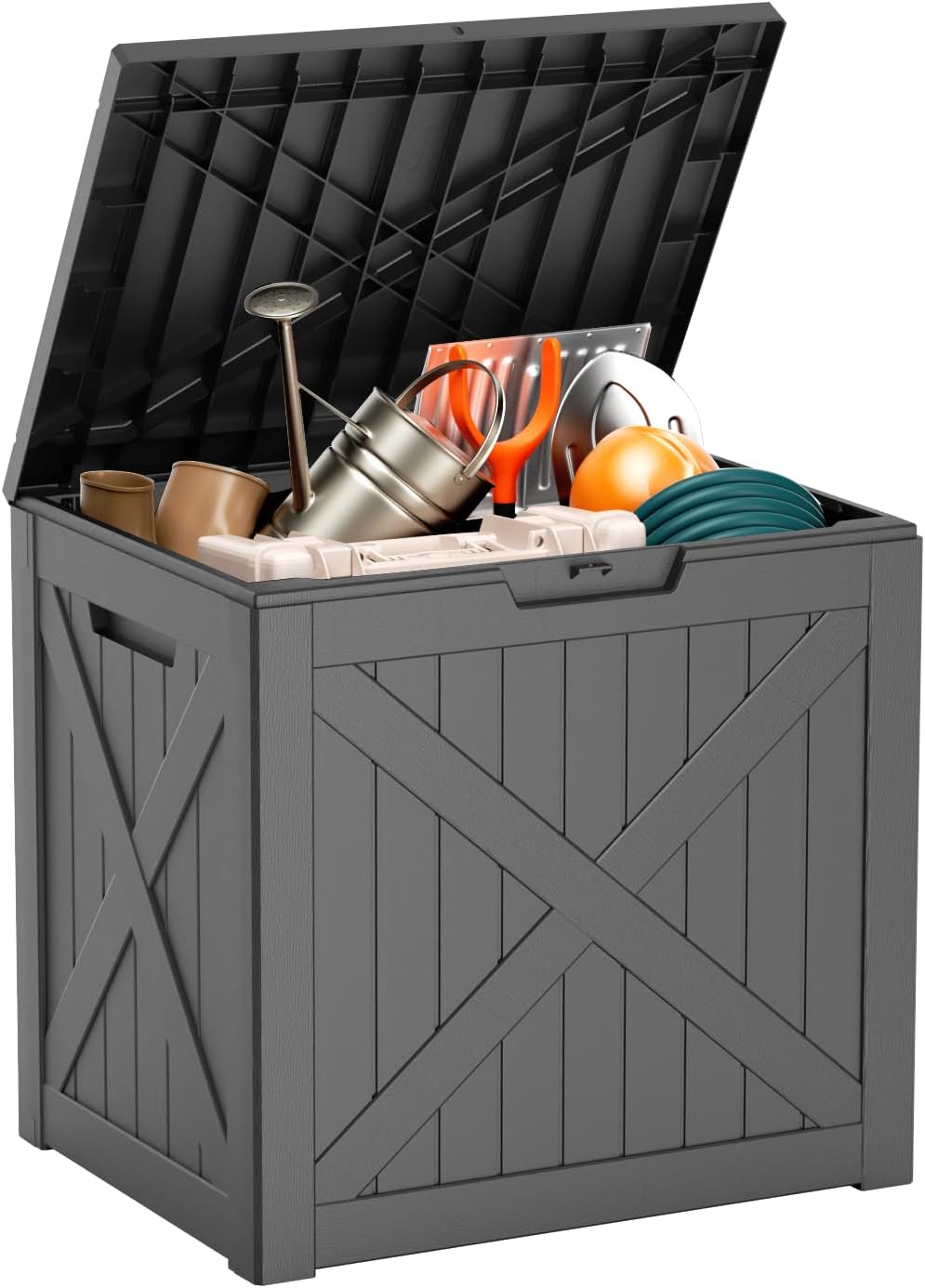 DRATO 32 Gallon Deck Box X pattern, Outdoor Storage Box for Patio Cushion, Sports Equipment, Garden Tools,Waterproof Patio Storage box, Lockable