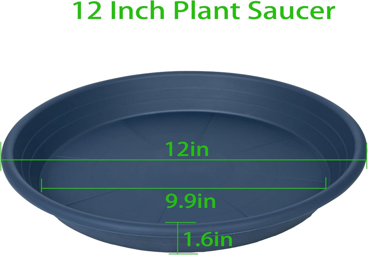 2 Pack of Plant Saucer 12 inch, 12 inch Plastic Plant Drip Trays, Heavy Duty Plant Trays for Indoors no Holes, Plant Water Tray for Planters (Blue)