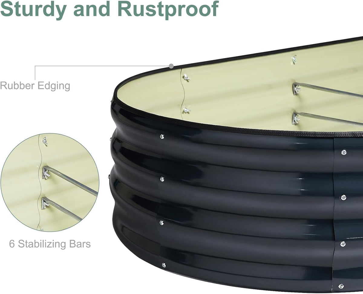 2Pcs 12" Tall Coal Grey Oval Galvanized Steel Raised Garden Bed - 7x3ft Modular Metal Planter Box for Outdoor Gardening | Durable Metal Raised Flower Beds Outdoor Large Planters